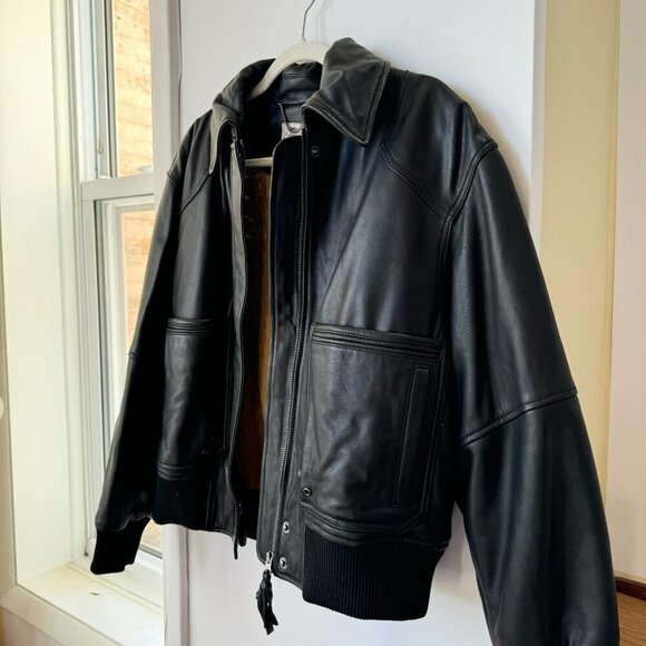 New Free People We The Free Leather Bomber Jacket Coat Collared in Black - Picture 3 of 10